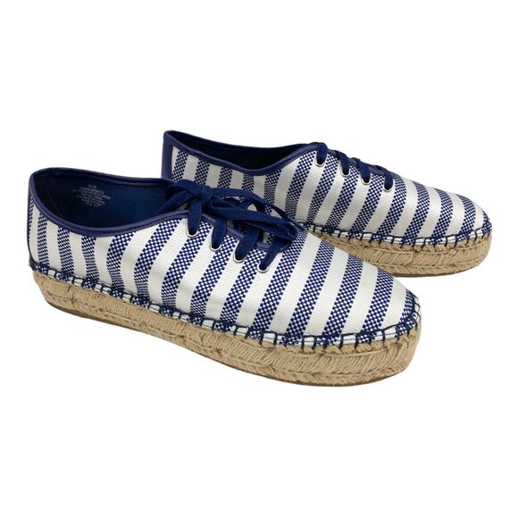 Nine West  Lace Up Espadrille Platform Sneakers 9.5 Blue & White Gingerbread - Picture 4 of 12